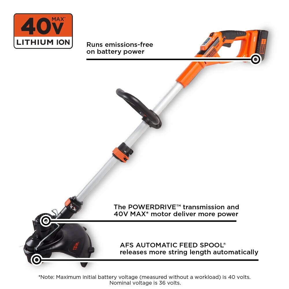 BLACK+DECKER 40V MAX String Trimmer and Lawn Edger, 13 Inch Weed Eater, Far Reach, Battery and Charger Not Included (LST136B)