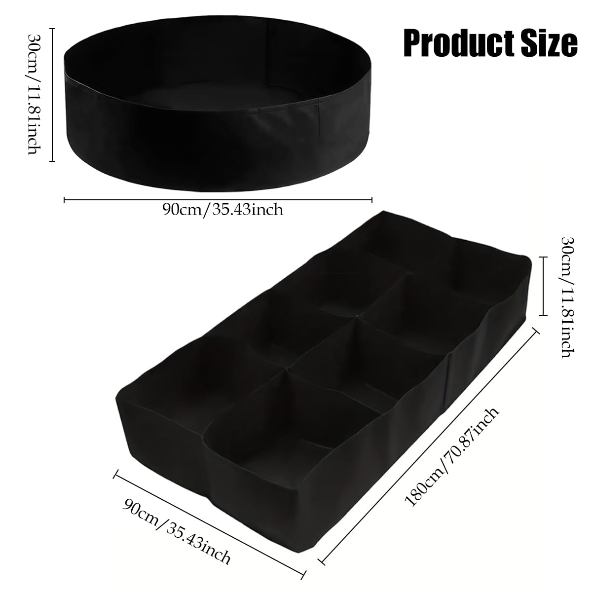 Kasoyo (2 Pack) 128 Gallon Rectangular Planting Bags and 50 Gallon Round Flower Bed Planting Bags, Suitable for Growing Vegetables, Potatoes and Flowers in The Garden