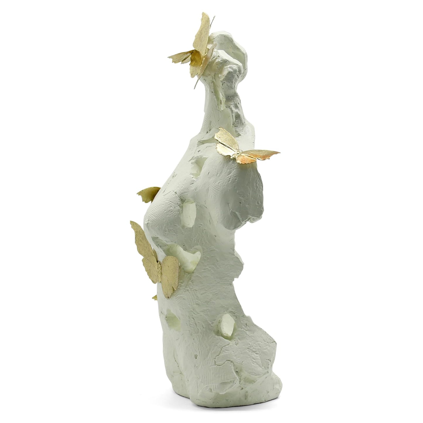 Lukitas Abstract Female Bust with Butterflies Sculpture, Aphrodite Statue, Body Figurine Art Decor, Beauty of Defects, Greek Goddess Bust Ornament for Office Living Room Desk Shelf, Beige, Resin 16"