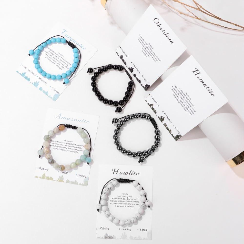 Hematite Bracelet for Men Boys 8mm Adjustable Gemstone Bracelet Crystals and Healing Stones Beaded Bracelets Healing Crystal Bracelets Hematite Jewelry for Women