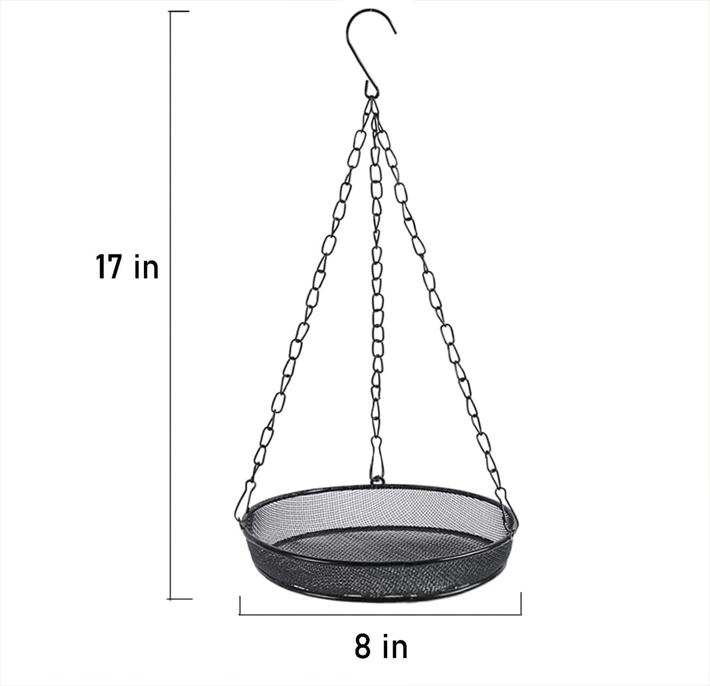8" Diameter Hanging Bird Feeder Tray Round Metal Mesh Seed Container Outside Garden Decoration Backyard Wild Bird Feeding