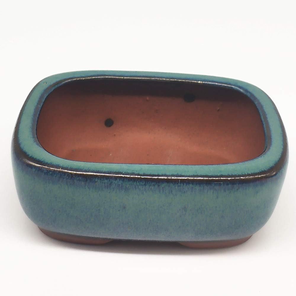 DOKUYIE Rectangular Bonsai Pot Dark Green Glazed Planter Outer Size 8.6x6.5x3.4/3.35''x2.5''x1.3'' (1800)