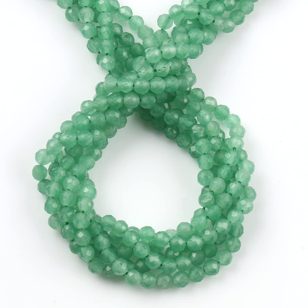 Song Xi 120pcs 3mm Natural Green Aventurine Gemstone Beads Faceted Round Loose Stone Beads for Jewelry Making (1 Strand)