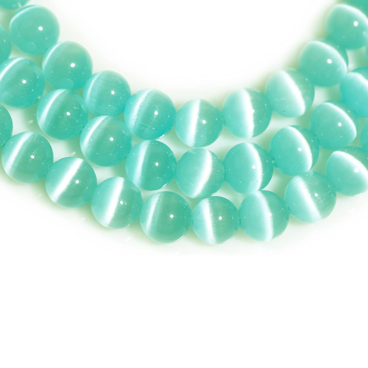 HAAMIIQII 8mm Mint Green Cat Eye Glass Round Crystal Stone Loose Gemstone Beads for Jewelry Making Bracelets Necklaces Earrings Crafts (45-50pcs)