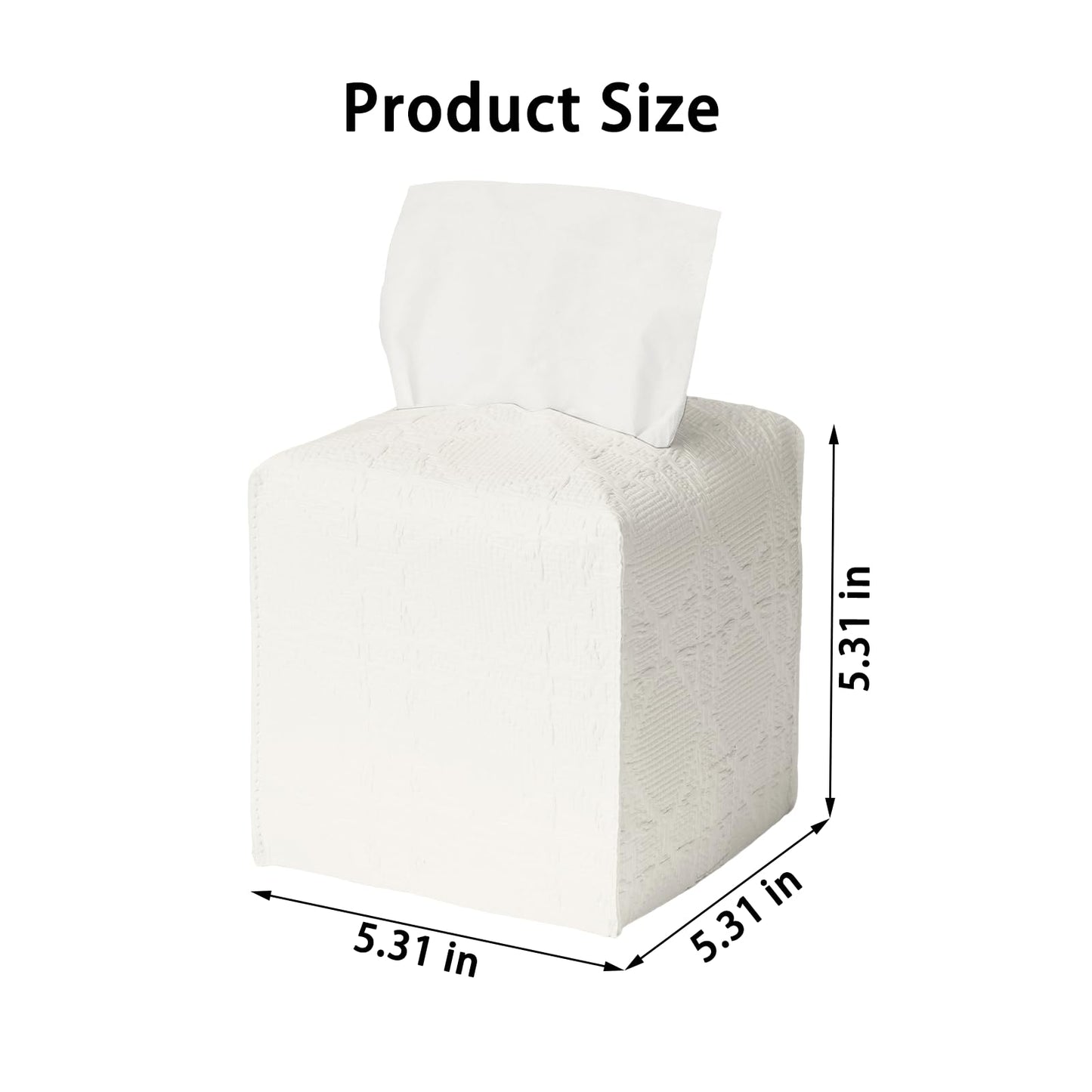 Avolander Tissue Box Cover 2-Pack, Square Tissue Holder with Bottom Belt, Modern Tissue Case Facial Paper Organizer Dispenser for Bathroom, Office, Home, Table, Car, White, Linen Pattern