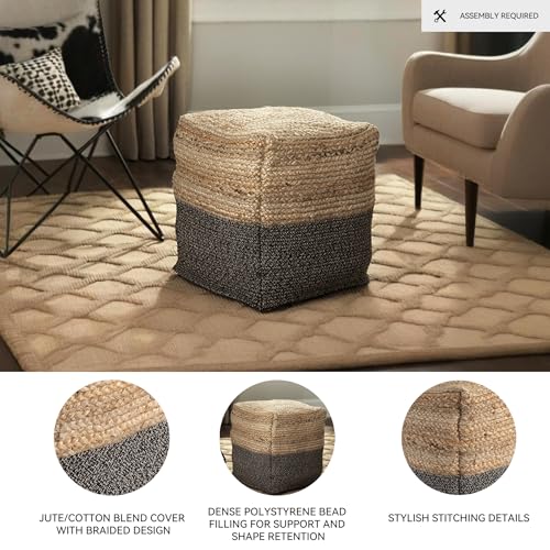 Signature Design by Ashley Sweed Valley Farmhouse Jute Braided Pouf, 17.5 x 20.25 inches, Natural & Black