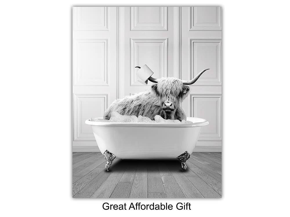Cute Bathroom Wall Art & Decor - Funny Bathroom Decor for Women, Kids - Cow Elephant Bear Giraffe Penguin Wall Art Set - Bath Pictures - Bath Wall Decor - Accessories - Powder room Sign