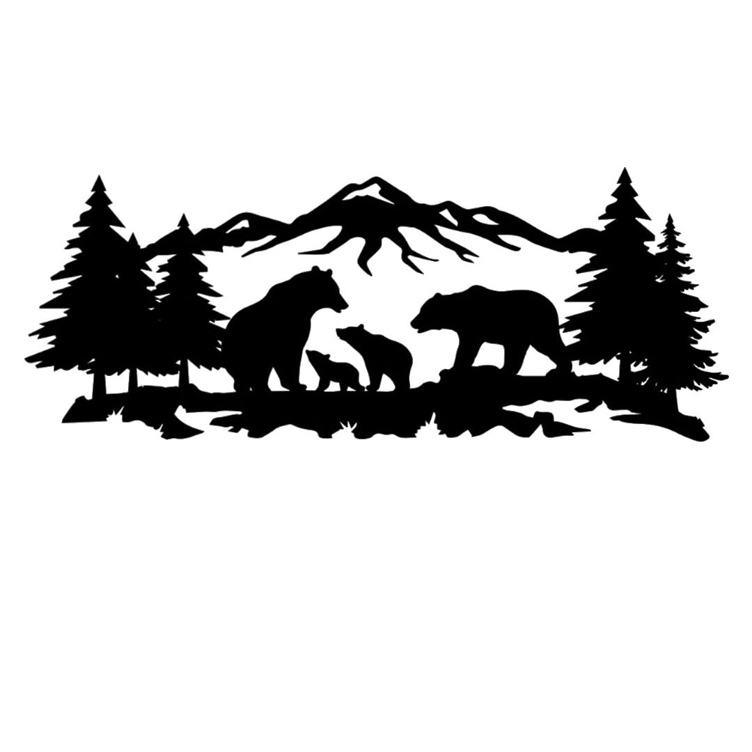 METALPLEX Mountain Bear Family Metal Wall Art – Fade-Resistant & Rust-Free Aluminum Composite Nature Wall Decor for Living Room – Bedroom & Cabin Aesthetic, Easy to Hang – Black, 40"x 16"