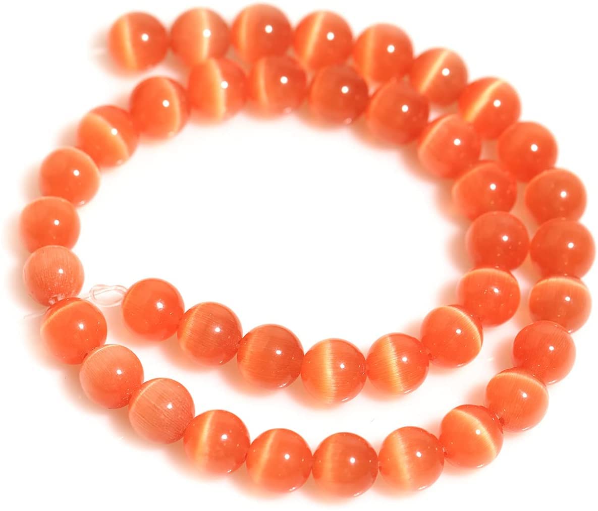 HAAMIIQII 45pcs 8mm Orange Cat Eye Beads Round Loose Gemstone Beads for Jewelry Making Strand 15 Inch