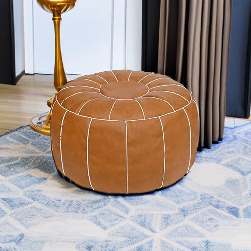 Thgonwid Unstuffed Moroccan Storage Pouf Foot Stool Ottoman Seat Handmade Faux Leather Bean Bag Floor Chair Foot Rest for Living Room, Bedroom or Balcony (Brown)