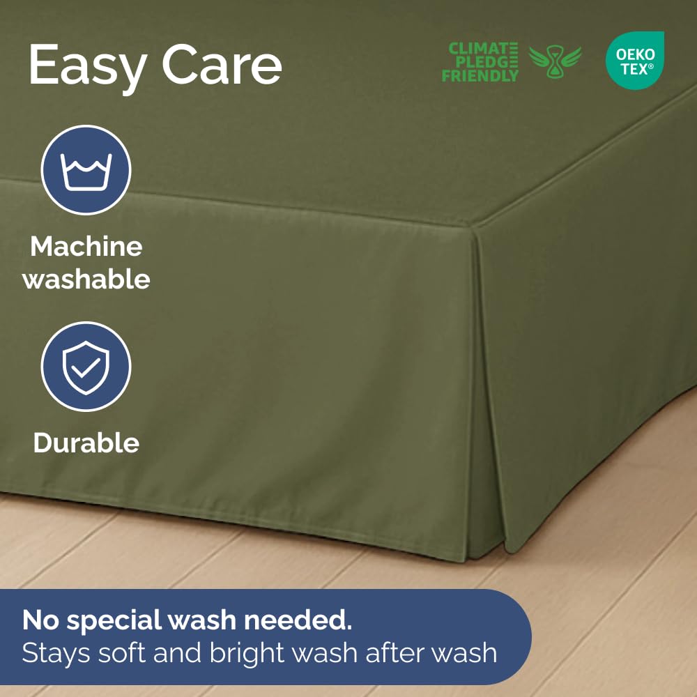 Pleated Bed Skirt Queen Size - 3 Sided Pleated Bed Skirt Queen - Ultra-Soft, Easy Fit with 12 Inch Tailored Drop - Hotel Quality, Wrinkle & Fade Resistant - For Women, Men, Kids and Teens - Sage Green