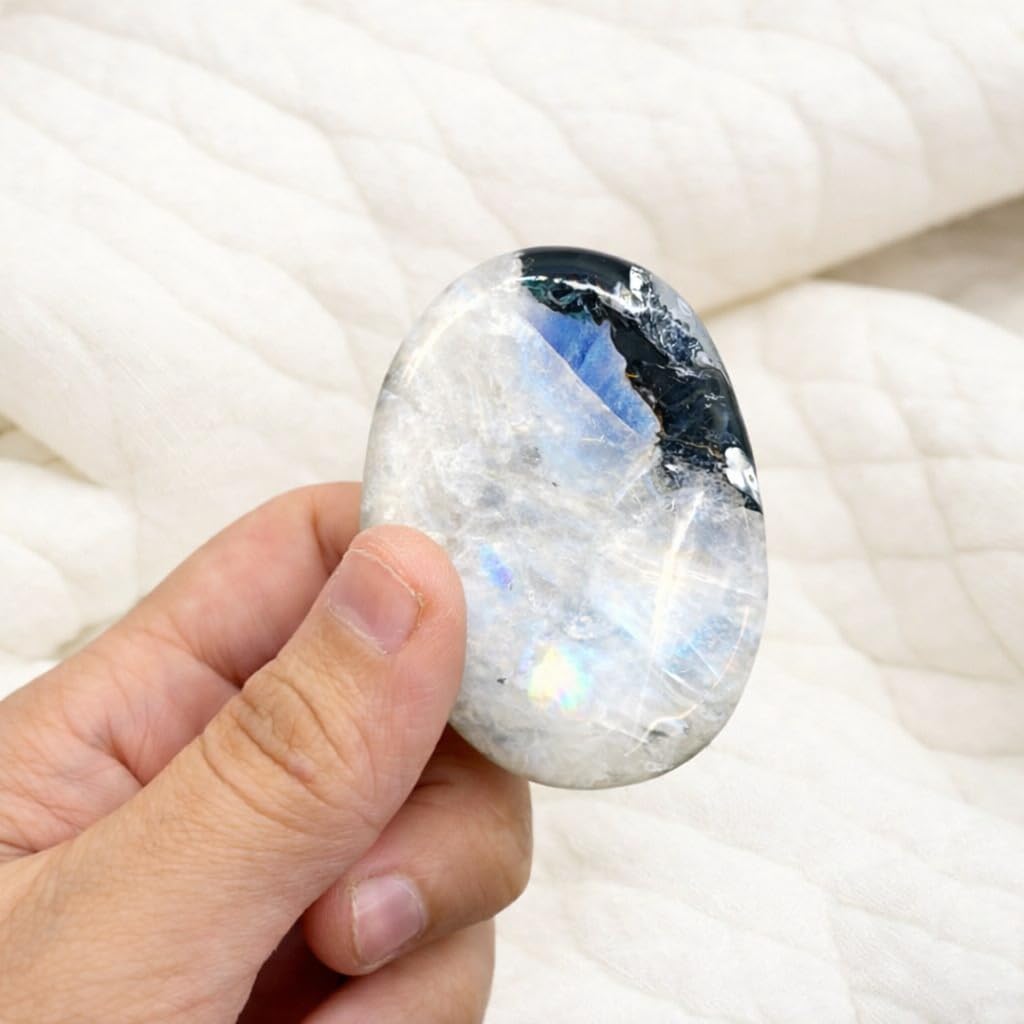 Wholesalegemshop Rainbow Moonstone Thumb Worry Stones Metaphysical Gemstone Crystal Healing Reiki Men Women Gift FENG Shui Positive Energy Love Wellness Palm Stones Wicca Powerful