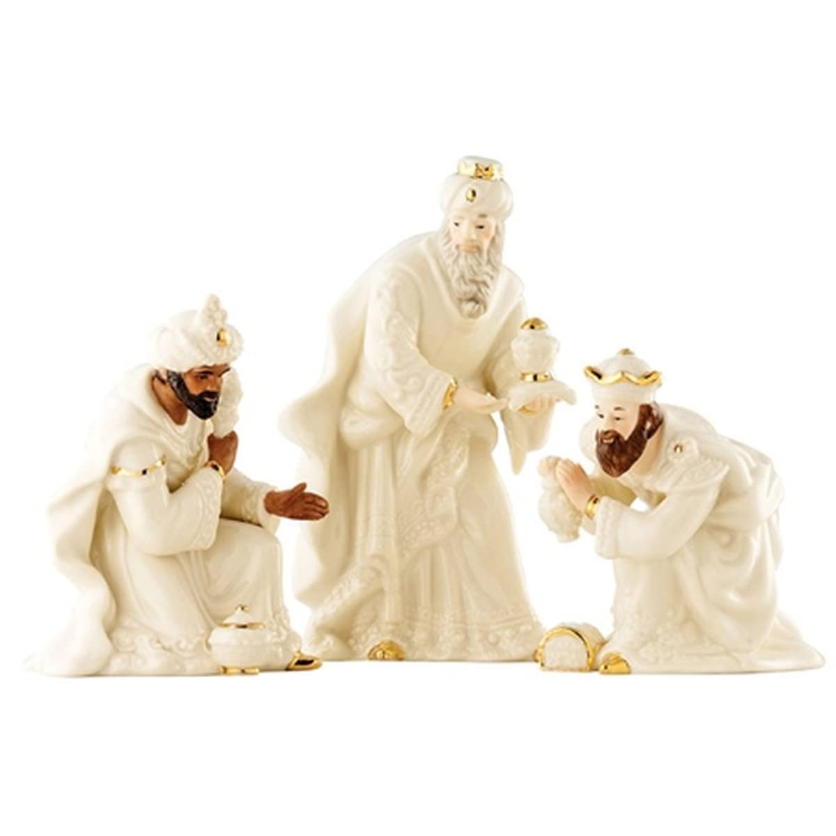 Belleek Living Three Kings Nativity Figurine Set, 5.5" H, 4.7" H, 7.2" H Tall, Handcrafted Porcelain Christmas Figures, Irish Decor