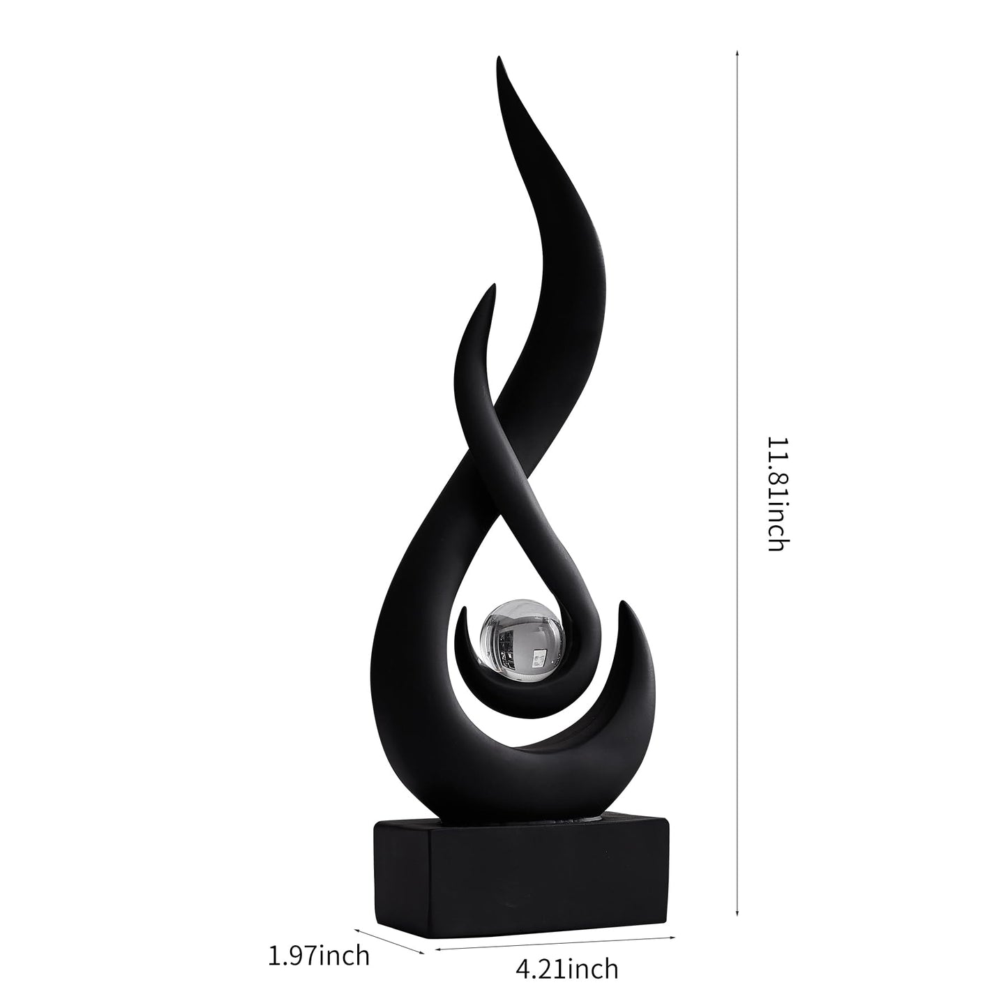 AWNR Abstract Black Sculpture: Flame Statue with Glass Ball Resin Art Figurines - Unique Centerpiece for Modern Home Decor