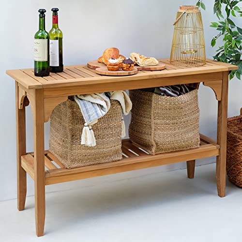 Cambridge Casual Auburn Solid Teak Wood Outdoor Console Table – Narrow Garden Table with Bottom Shelf for Patio, Deck, or Poolside – Premium Weather-Resistant