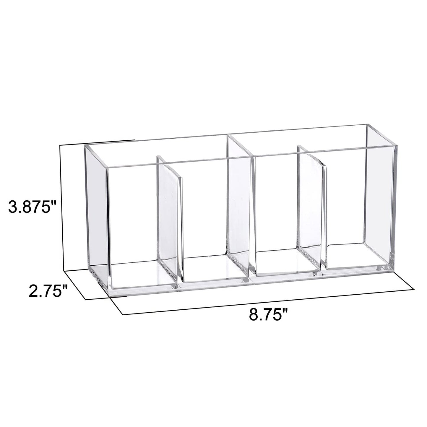 Amazing Abby - Glamour - 2-Pack Acrylic 4-Compartment Makeup Organizer, Transparent Plastic Makeup Brush Holder, Perfect Bathroom Vanity Storage Solution for Makeup Brushes, Eyebrow Pencils, and More
