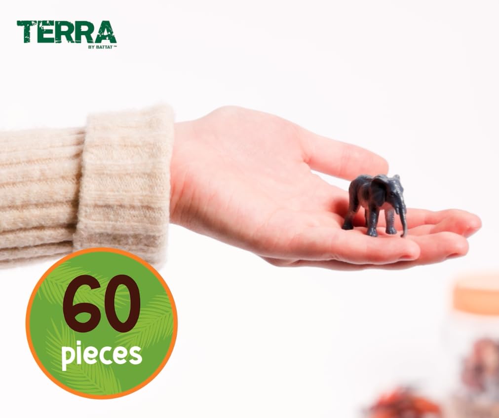Terra by Battat – 60 Pieces Wild Creatures Tube – Realistic Mini Animal Figurines – Lion, Hippo, Tiger, Bear & More Safari Animals – Educational Toys for Kids & Toddlers 3+ Years
