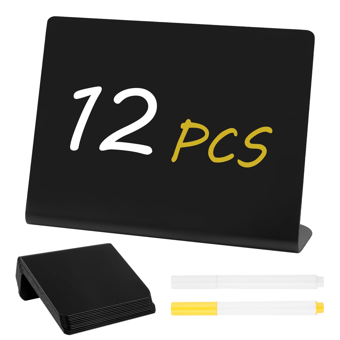 12 Pcs Mini Chalkboard Signs, 4"x3" Reusable PVC Food Labels for Party Buffet, Small Table Place Cards, Durable Chalk Board Signs for Tables, Birthday, Weddings, Bakery, Event Decoration (L Shape)