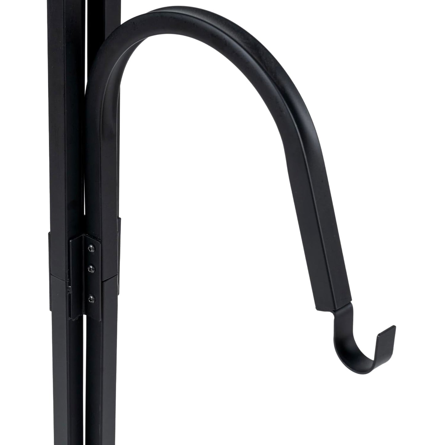 MyGift Floor Standing Planter Pot Stand, Industrial Matte Black Metal Heavy Duty Freestanding Plant Basket Hanger Rack with 4 Way Hanging Hooks
