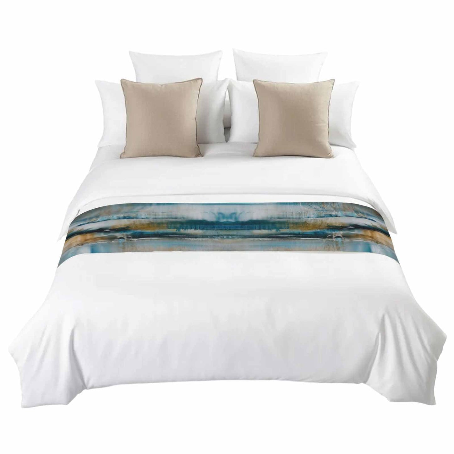 ZFUNCING Abstract Mottled Turquoise Green Gray Art Bed Runners for Bedroom Hotel,Decorative Bedding Scarf Retro Painting Bed End Blanket Bedding Runner Scarves for Queen Size Bed,94x20in