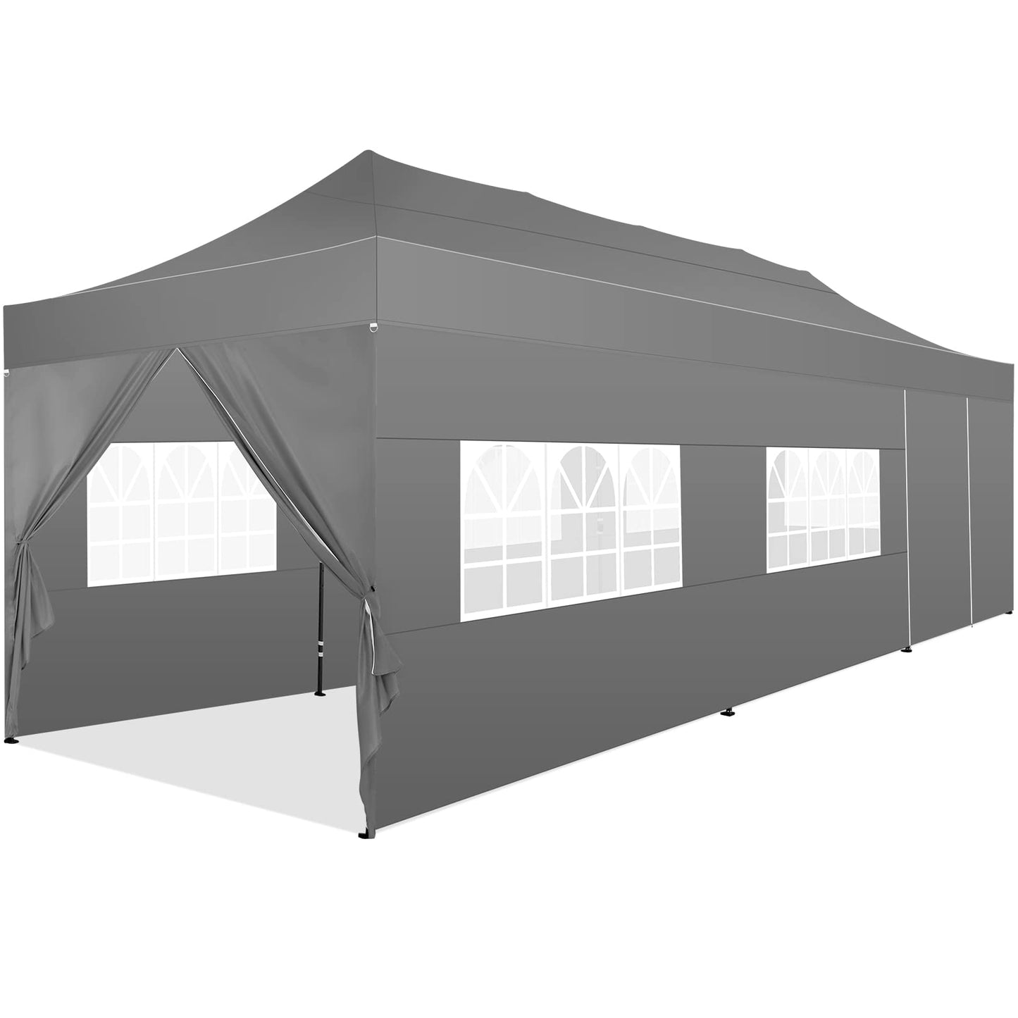 COBIZI 10x30 Pop Up Canopy with 8 Sidewall,Heavy Duty UPF 50+ All Season Wind Waterproof Commercial Outdoor Wedding Party Tents for Parties Canopy Gazebo with Roller Bag(10 x 30 ft Gray)