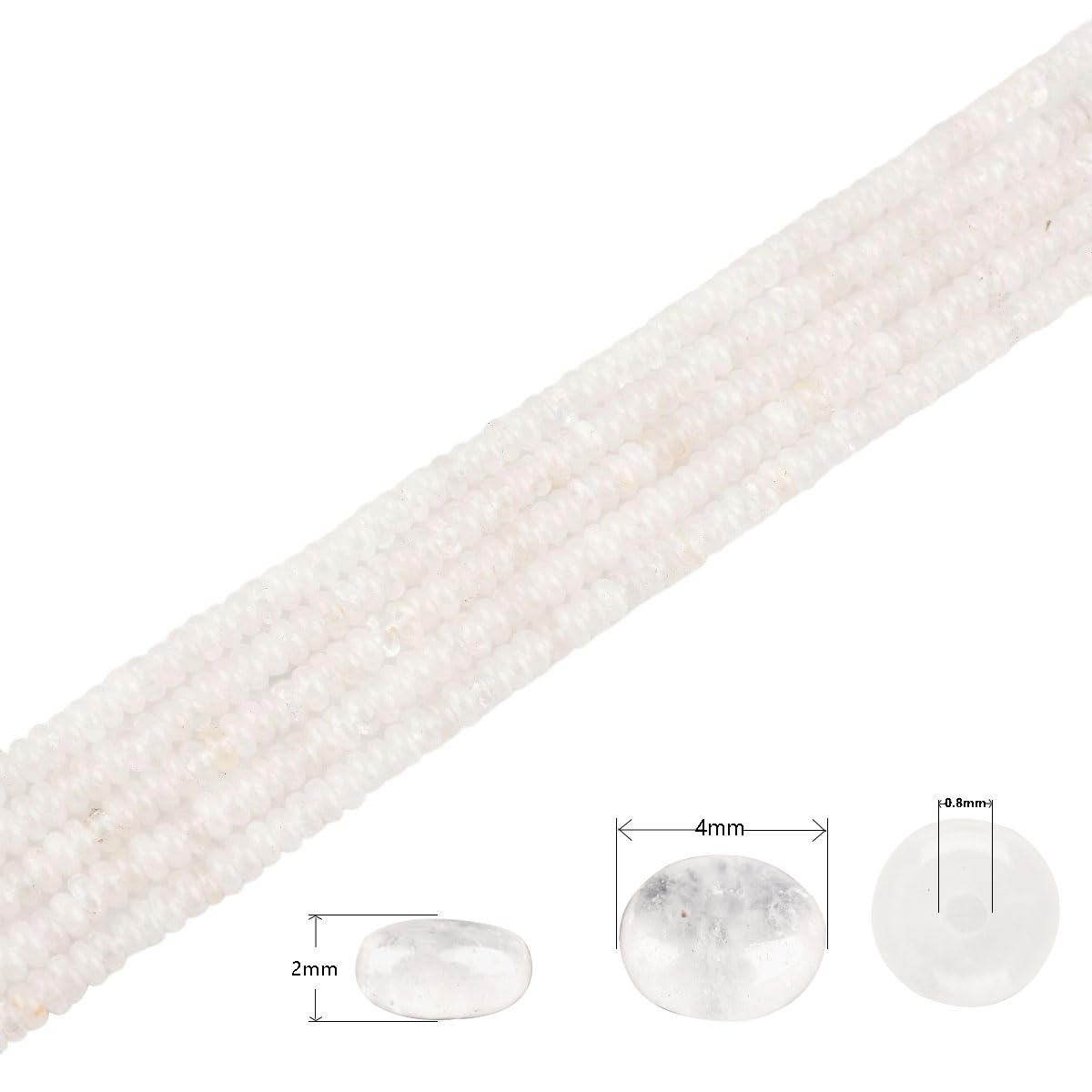 170pcs 4x2mm Natural White Crystal Stone Disk Rondelle Spacer Semi Precious Gemstone Loose Beads for Jewelry Making 15 Inch