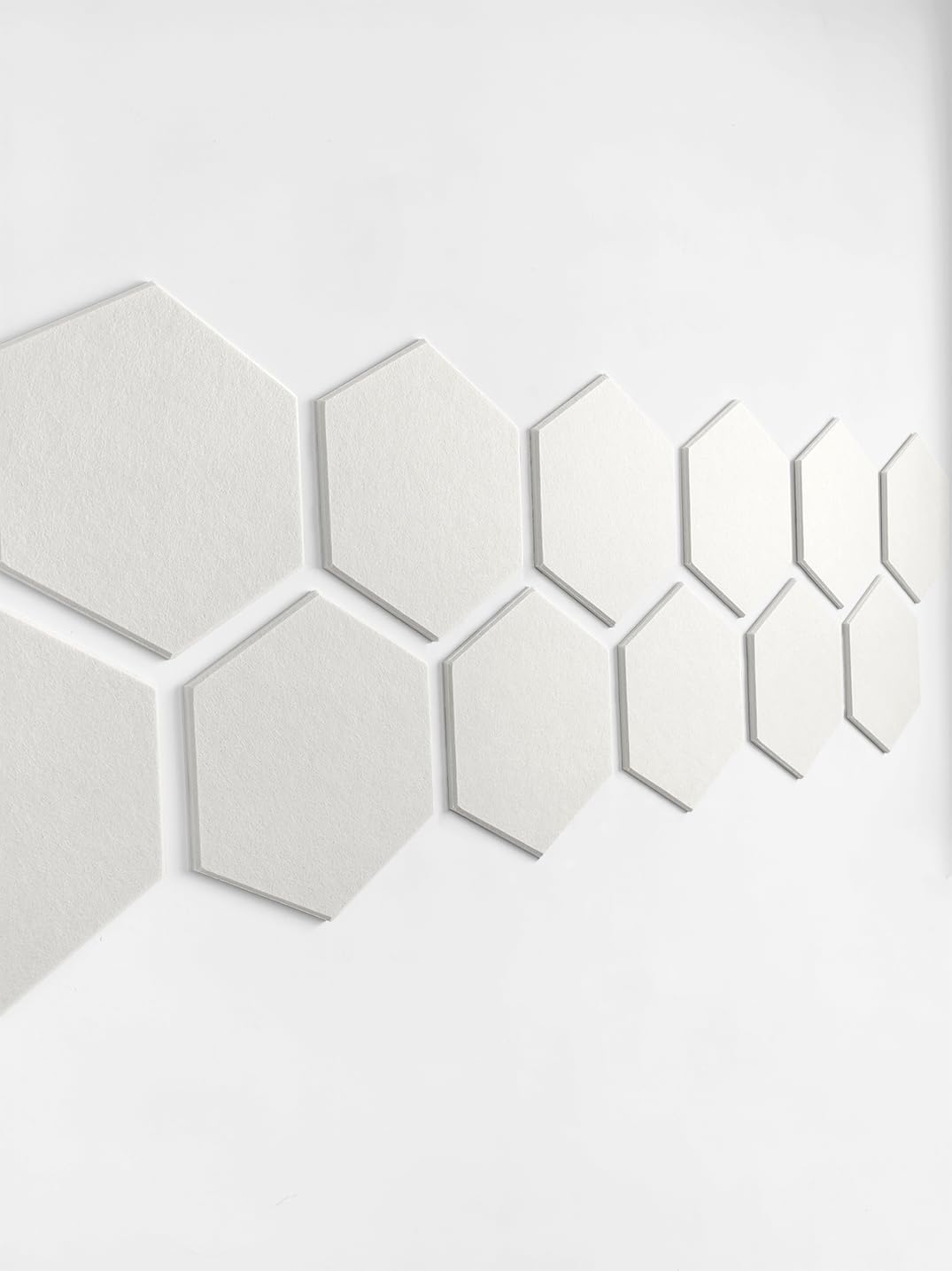 DECORITA Hexagon Felt Board Tiles - 12 Packs Self Adhesive Pinboard & Acoustic Panels | Modern Office Wall Decor for Home | Sound Absorbing Bulletin Board - Warm White
