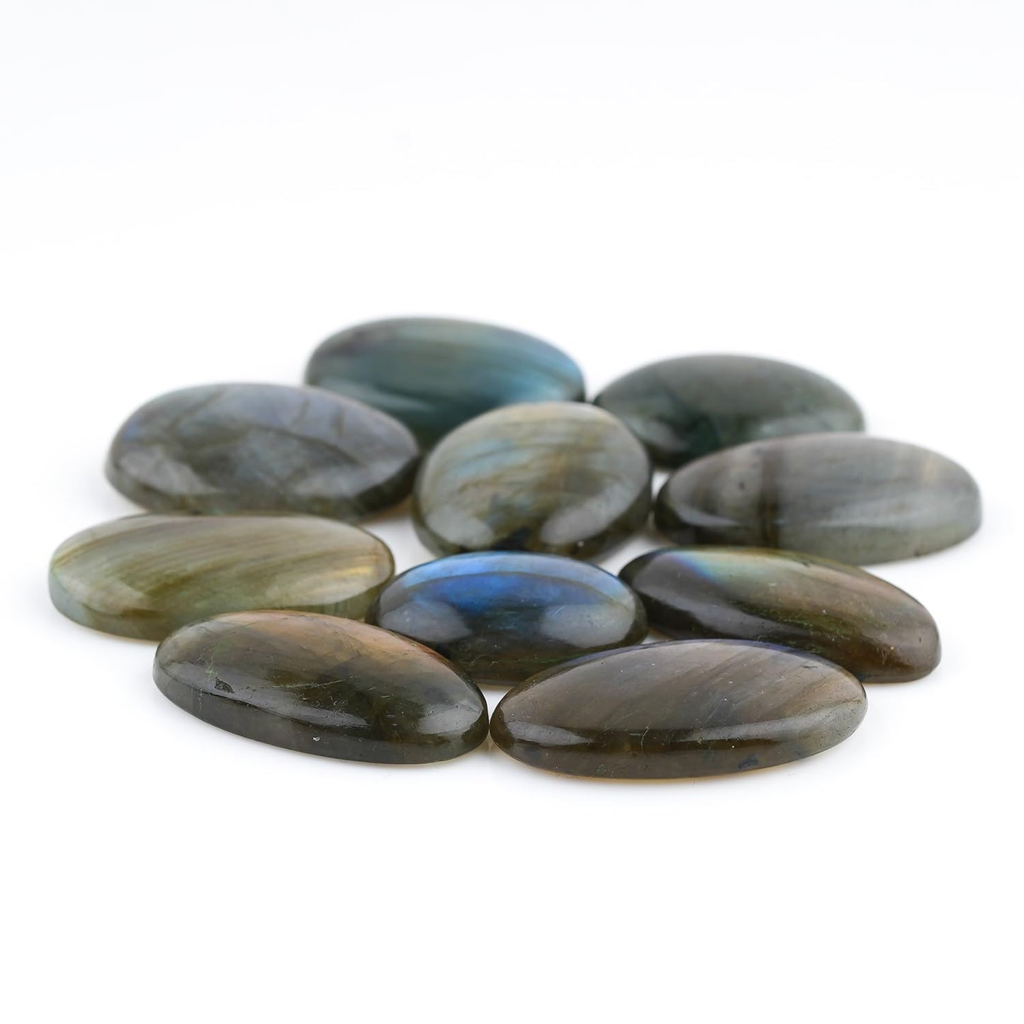 ColouredRocks (10pcs) (20-30mm+) Large Labradorite Oval-Shapes Cabochon Gemstone for Healing, Meditation & Protection, Natural Loose Crystals, Wholesale Bulk Flat Back, Jewelry Making Supply, DIY, Crafting