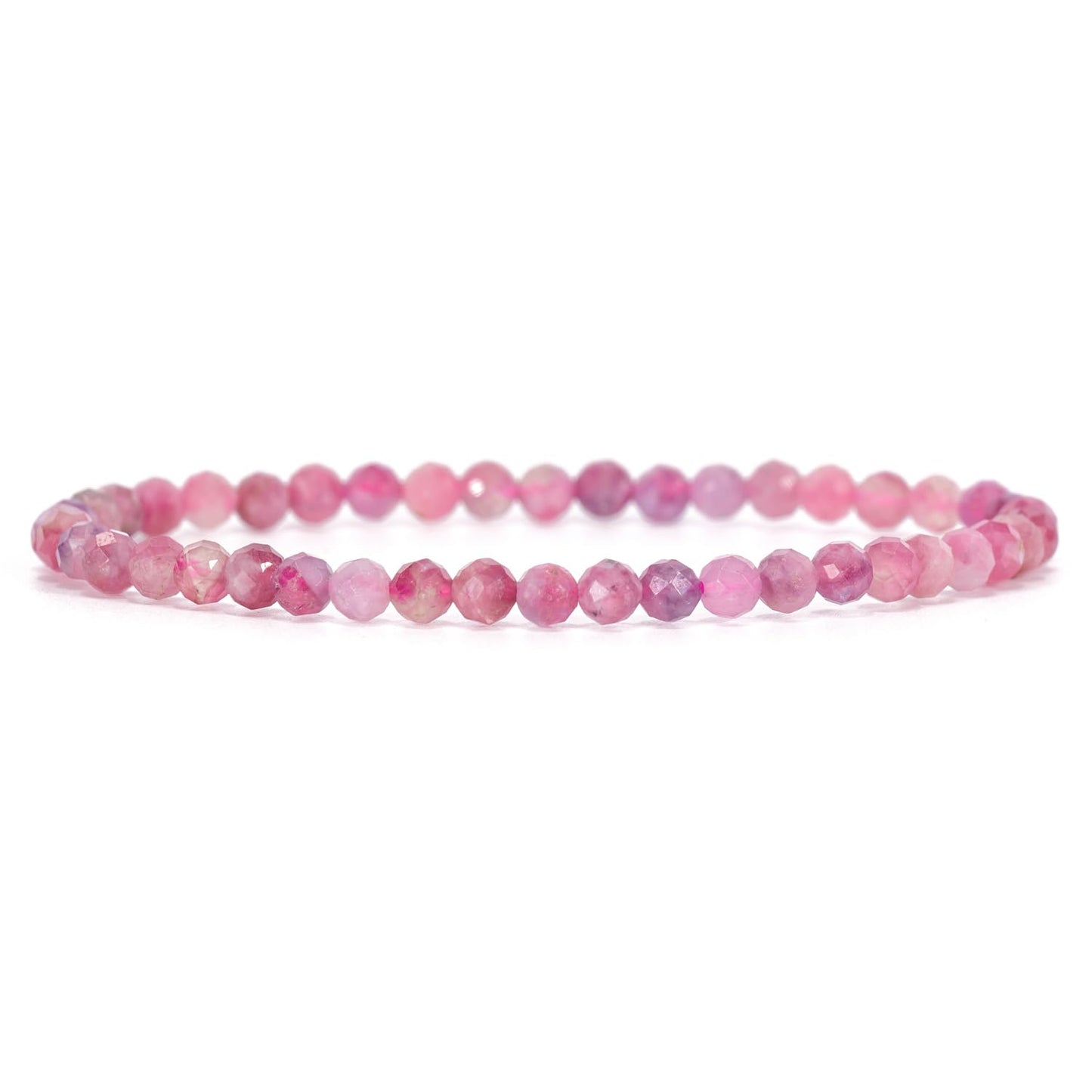 Angelstones Natural Pink Tourmaline Gemstone Stretch Bracelet, 4mm Faceted Round Beads, Crystal Healing for Women