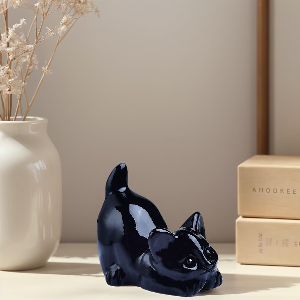 DZJXBZhu Obsidian Cat Crystal Statue Healing Crystal Reiki Meditation Pocket Gem Guardian Sculpture Home Study Table Desk Decor Collection Gift for Loved Ones