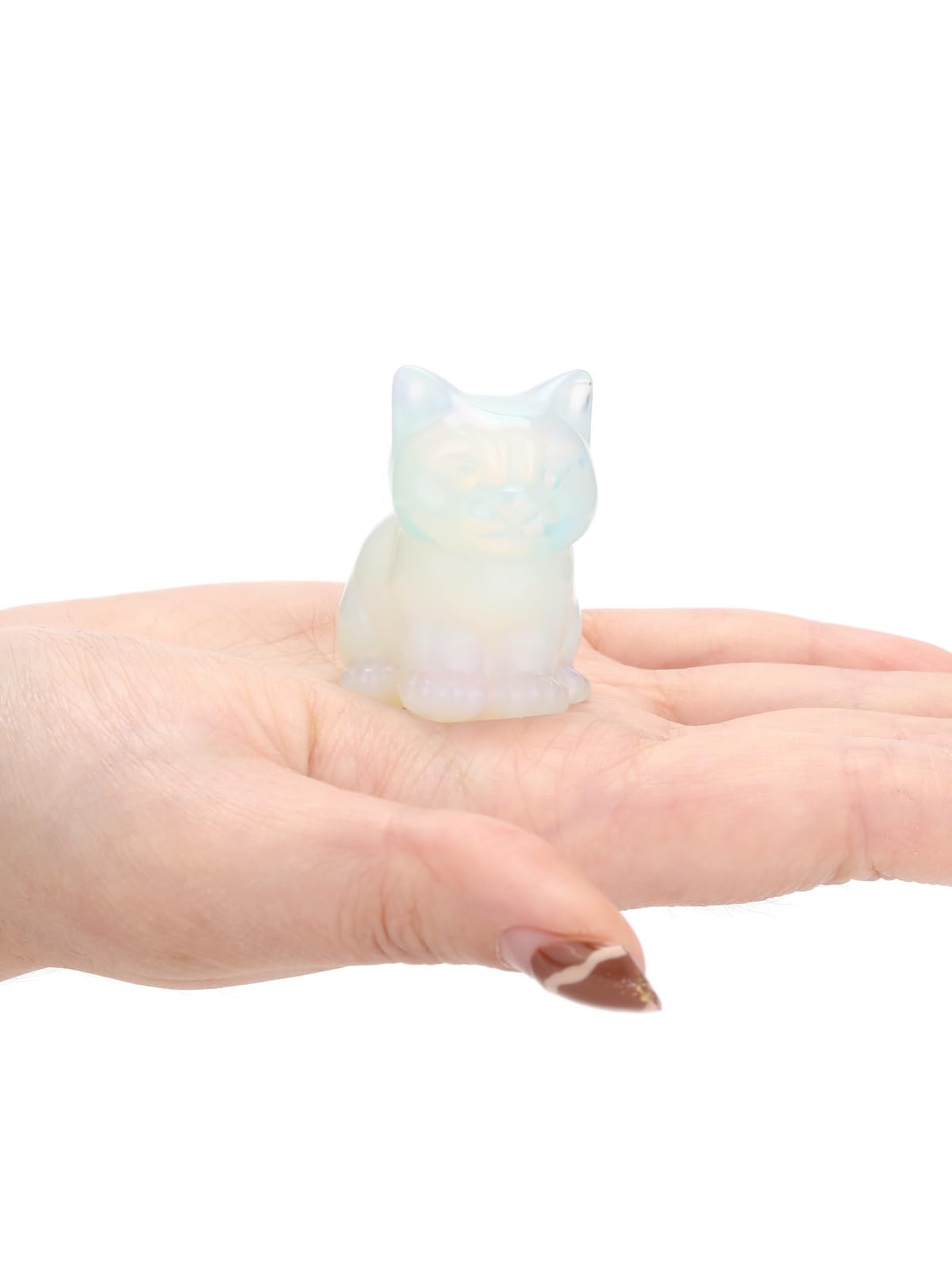 CrystalTears Opalite Crystal Cat Figurine Carved Healing Crystal Gemstone Cat Lucky Cute Stone Cat Statue for Home Office Desk Meditation Decor Crystal Gifts for Women Men Cat Lover Christmas