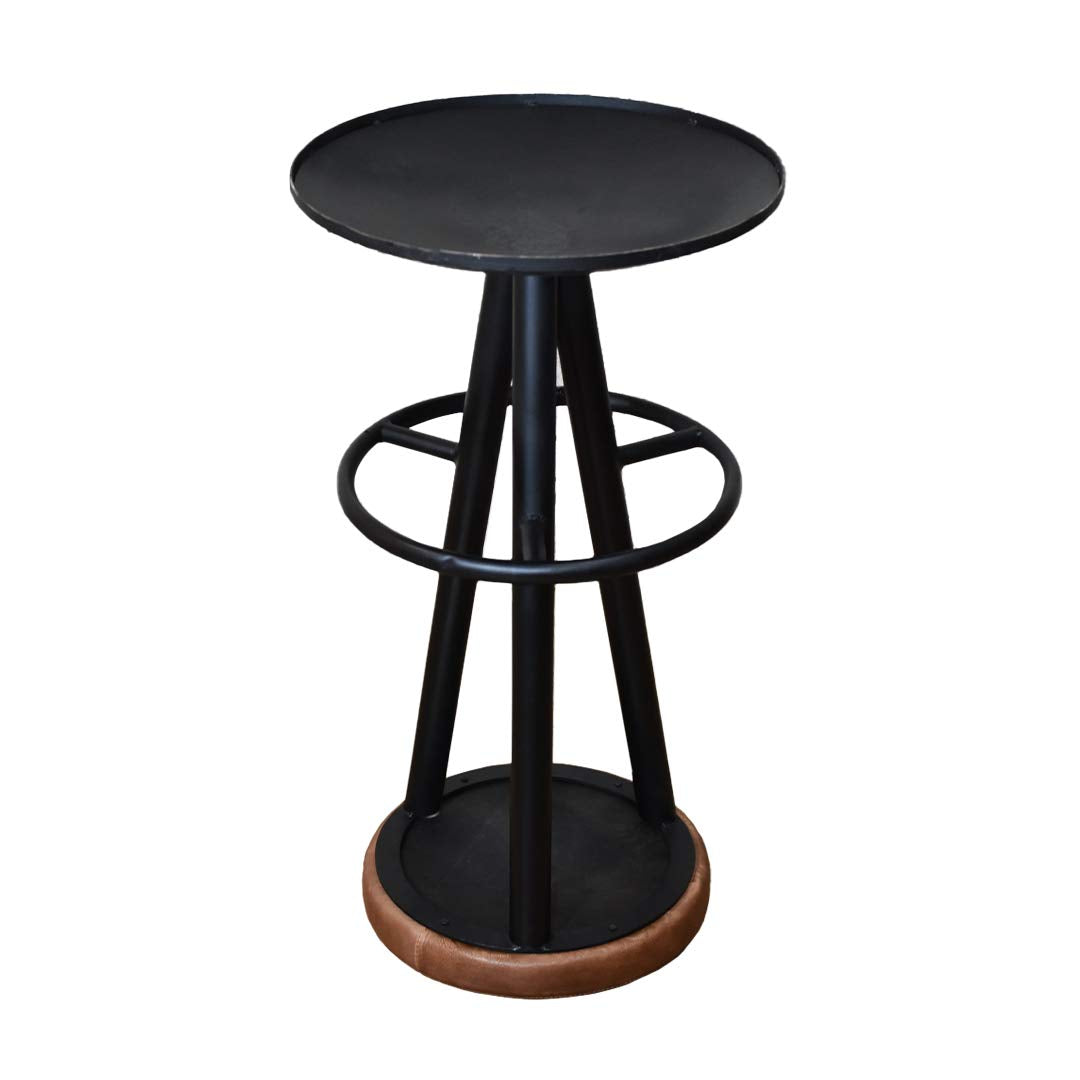 BBH Homes's Handmade Black Tan Round Shaped Iron & Leather Bar Stool 16.53x16.53x29.29 AMBBHBAC9027