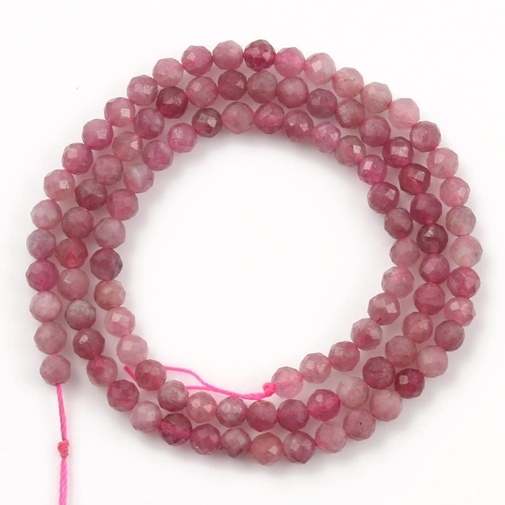Song Xi 120pcs 3mm Natural Pink Tourmaline Gemstone Beads Faceted Round Loose Stone Beads for Jewelry Making (1 Strand)