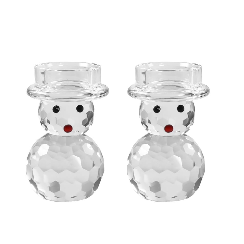 2 Pcs Crystal Christmas Candle Holder Snowman Christmas Candlestick with Cute Shape Home Table Decorations for Winter Xmas Farmhouse Kitchen Decor