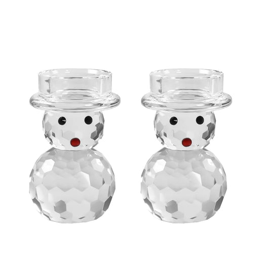 2 Pcs Crystal Christmas Candle Holder Snowman Christmas Candlestick with Cute Shape Home Table Decorations for Winter Xmas Farmhouse Kitchen Decor