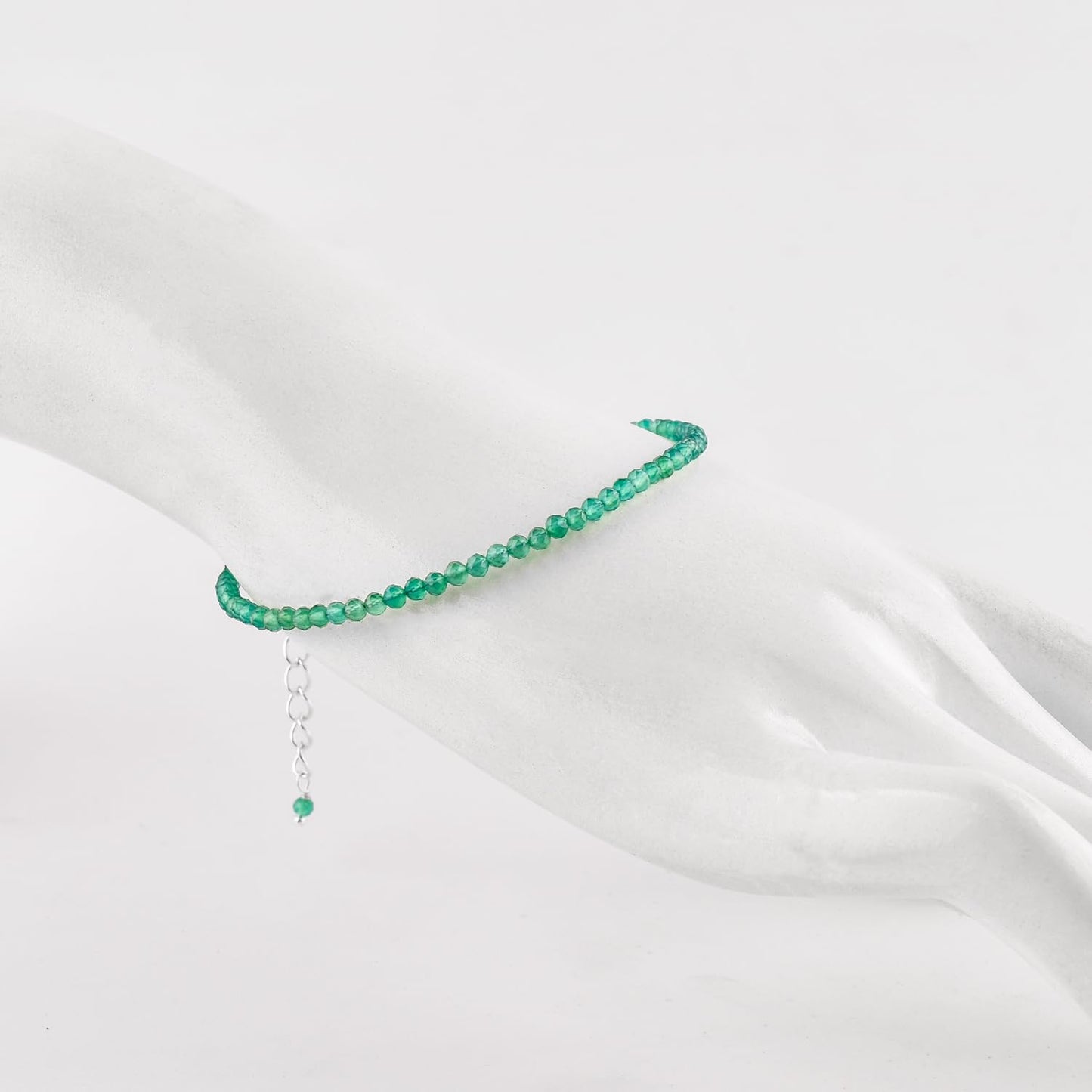 Yanara Green Onyx Stone Bracelets For Women Beads Dainty Gemstones Jewelry for Women Birthstone, Chakra Energy Healing Crystals, Silver Plated Chain 8 inch