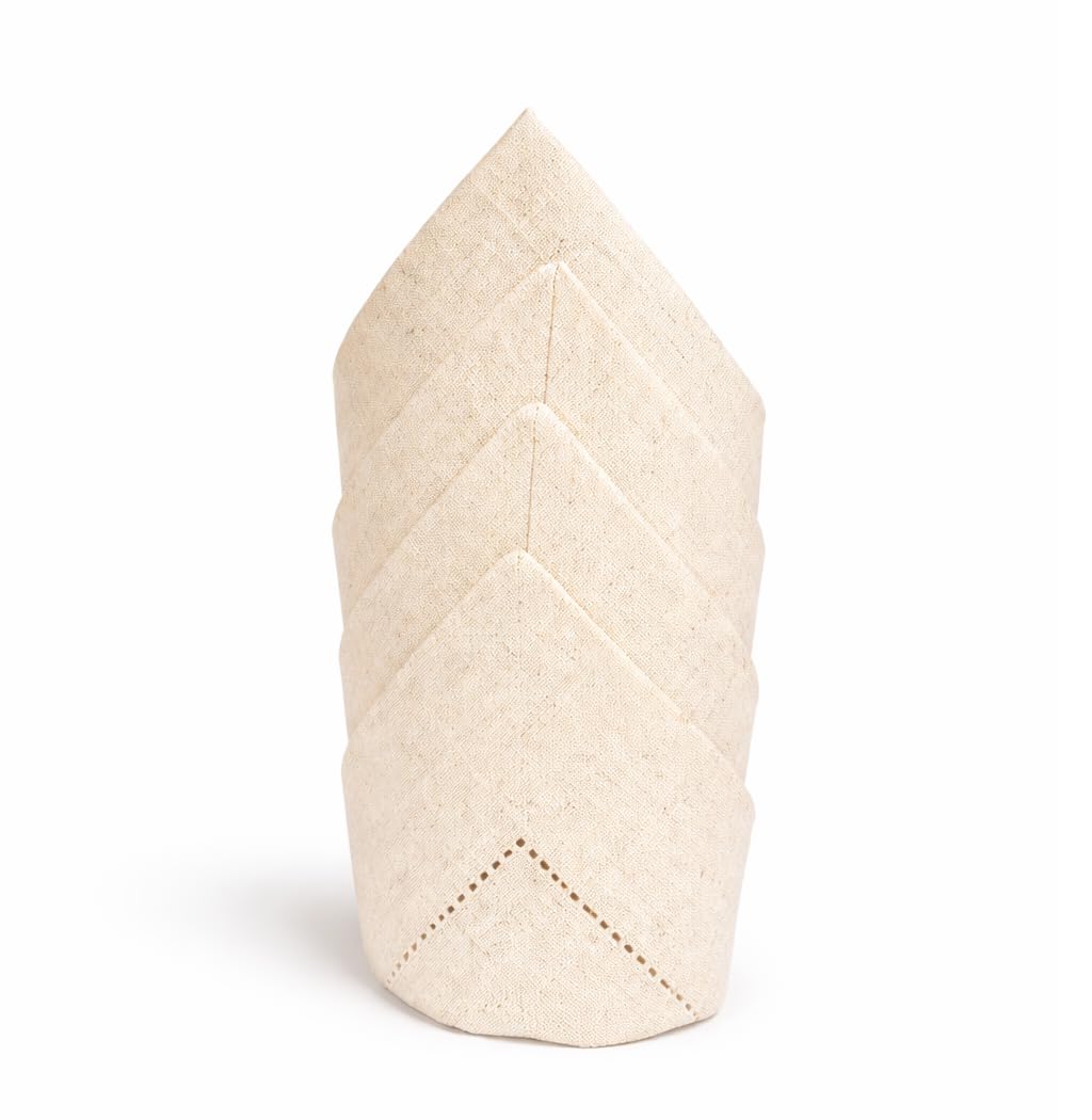 Linen Flax Cotton Cloth Dinner Napkins Set of 72-18x18 Natural Fabric with Hemstitched Mitered Corners - Machine Washable Wedding, Cocktail & Party Table Napkins - Natural