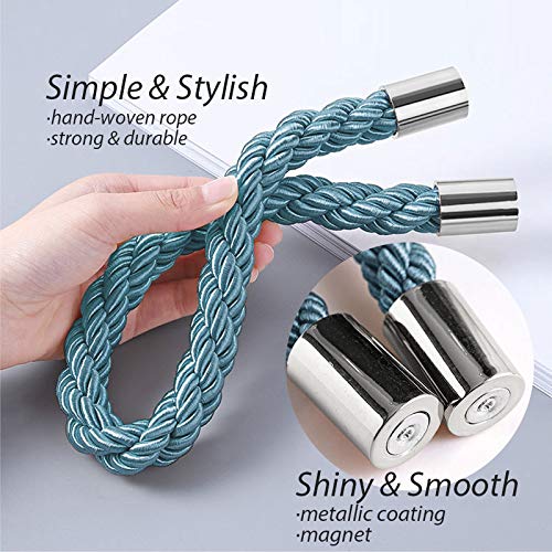 NICEEC 2 Pack Strong Magnetic Curtain Tiebacks Modern Simple Style Drape Tie Backs Convenient Decorative Weave Rope Curtain Holdbacks for Thin or Thick Home & Office Window Draperies (Teal)
