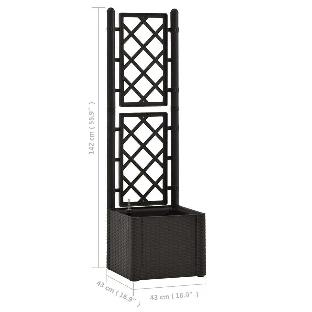 Makastle Garden Raised Bed with Trellis and Self Watering System Plastic Climbing Planter Rattan Design Planter Container Flower Box Garden Decoration 16.9" x 16.9" x 55.9"