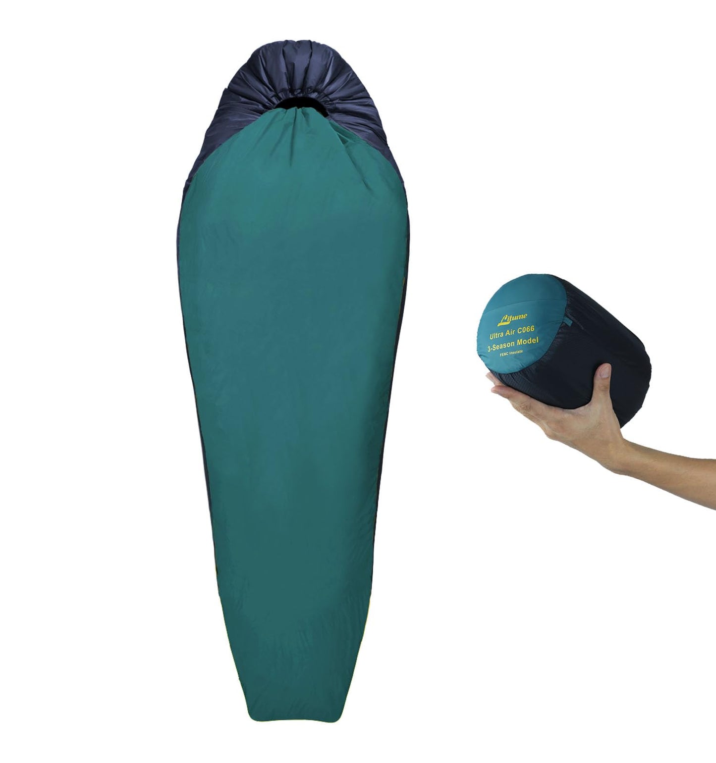 Litume 1.25lbs, 68°F to 48°F, Backpacking Lightweight Sleeping Bag for Adults, Summer Backpacking Sleeping Bag, Compact Foldable Insulating Mummy Bag and Stuff Sack for Compact Camping Hiking (Teal)
