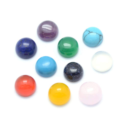 Fashewelry 100Pcs Cabochon Stone Half Round Beads 6mm Tiny Flat Back Gemstone Chakra Healing Crystal Cabs Cover Random Mixed Styles for Jewelry Making
