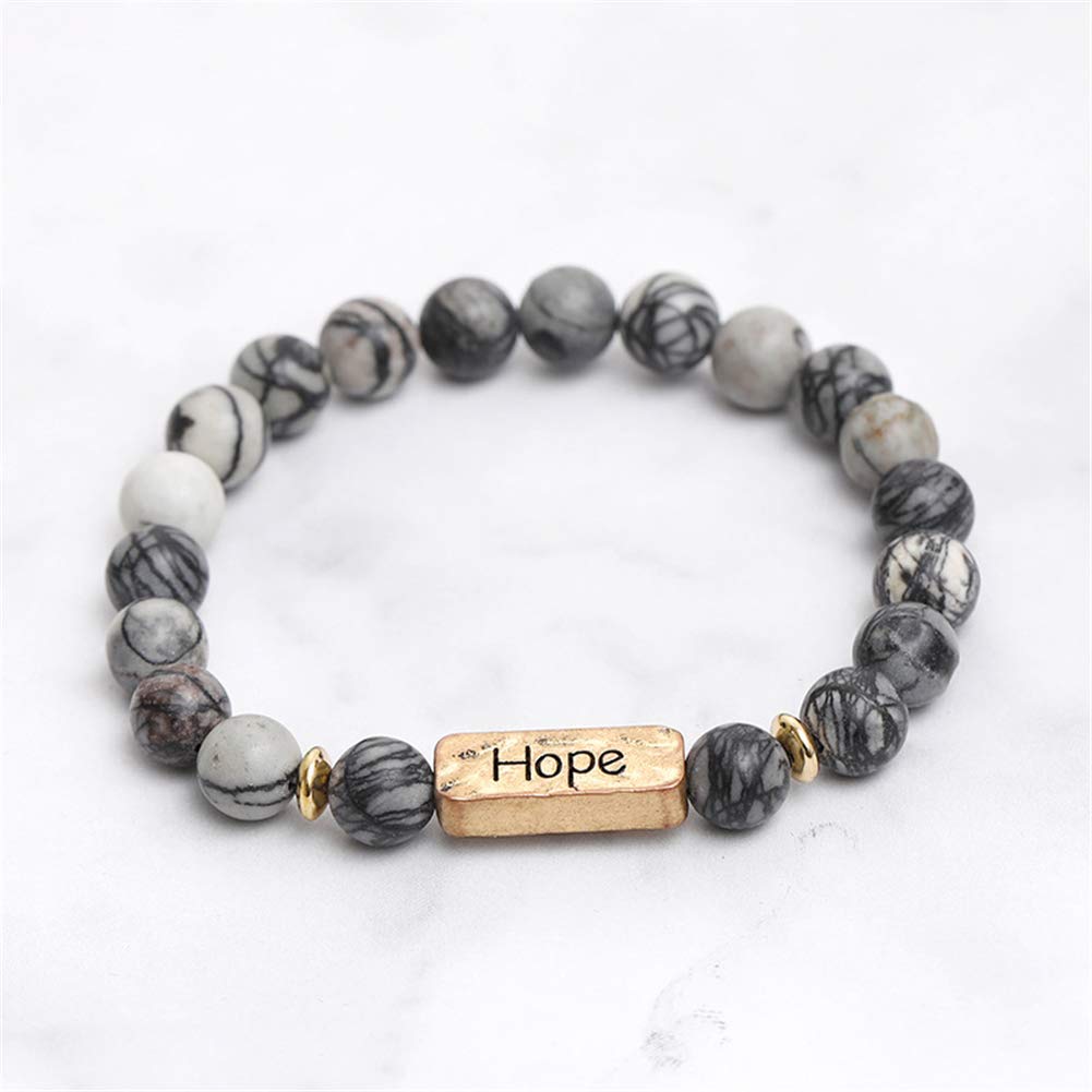 YINRIS 3 Pcs Natural Volcanic Stone Friendship Bracelets Handmade Beaded Stretch Bracelets (bra000001 (Hope)