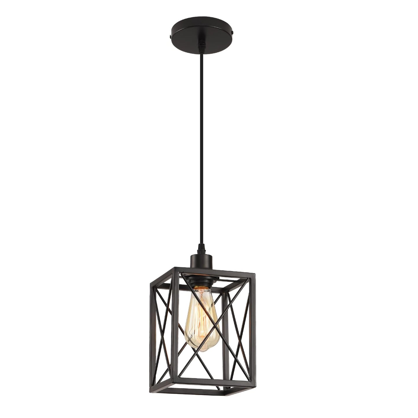 CAFULAM Black Pendant Lighting Modern Pendant Light, Adjustable Pendant Light Fixture,Pendant Lights Kitchen IslandLight (1 Pack Square Pendant Light)