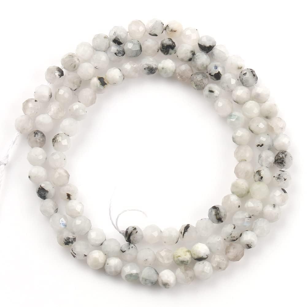Song Xi 120pcs 3mm Natural Blackpoint Moonstone Gemstone Beads Faceted Round Loose Stone Beads for Jewelry Making (1 Strand)