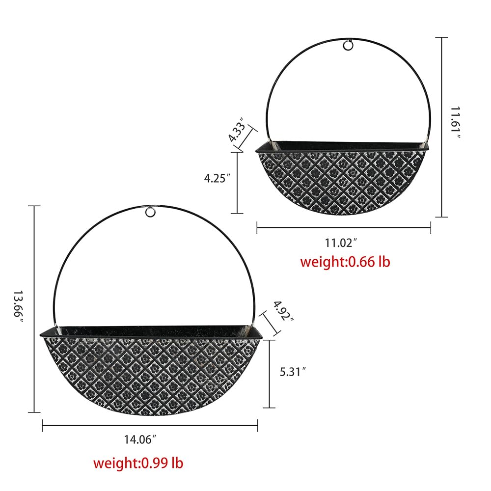 Chadechimo 2-Piece Black Metal Planter Wall Hanging Baskets Decor Half-Moon Wall Mount Planter Set for Shabby Chic Farmhouse Outdoor Indoor Wall Decor