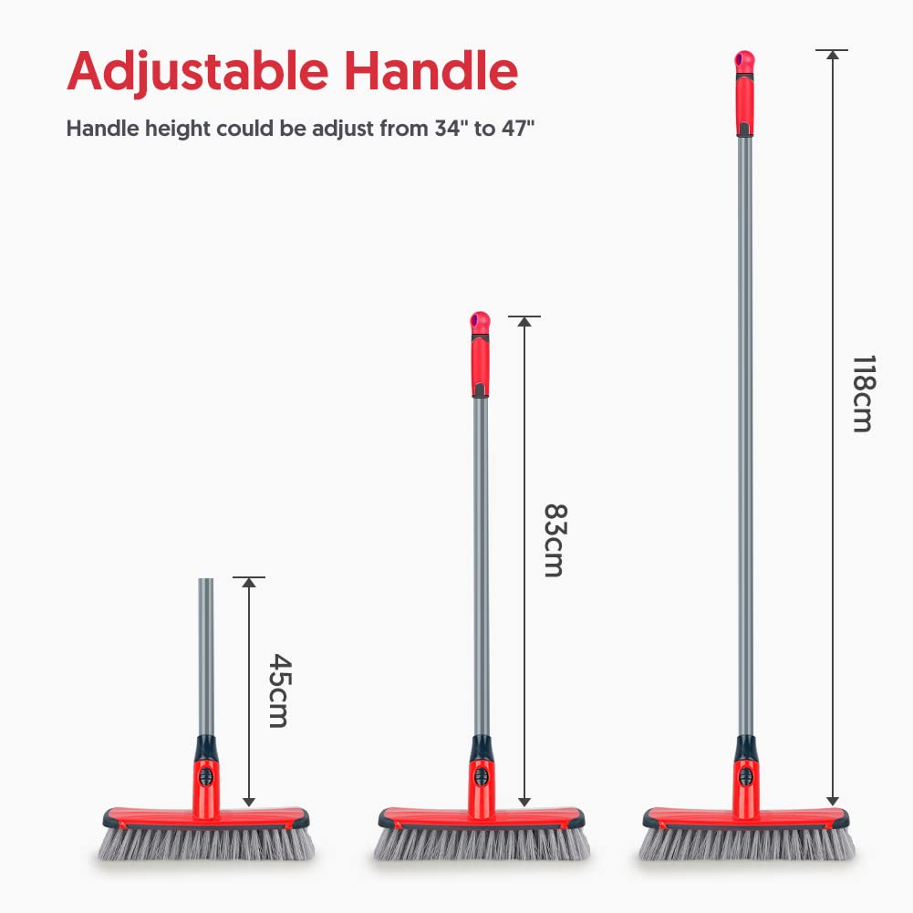 Floor Scrubber with Long Handle, 2 in 1 Scrubbing Brush Stiff Bristle Shower Cleaning Brush for Bathroom, Kitchen, Tub, Carpet, Grout, Tile(Red)