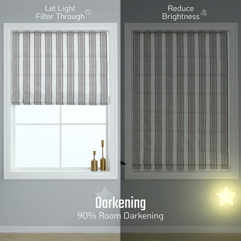 Everyday Celebration Roman Shades, Room Darkening Cordless Vertical Stripe Shades for Indoor Windows, Woven Fabric Blinds 31" W x 64" H, Natural