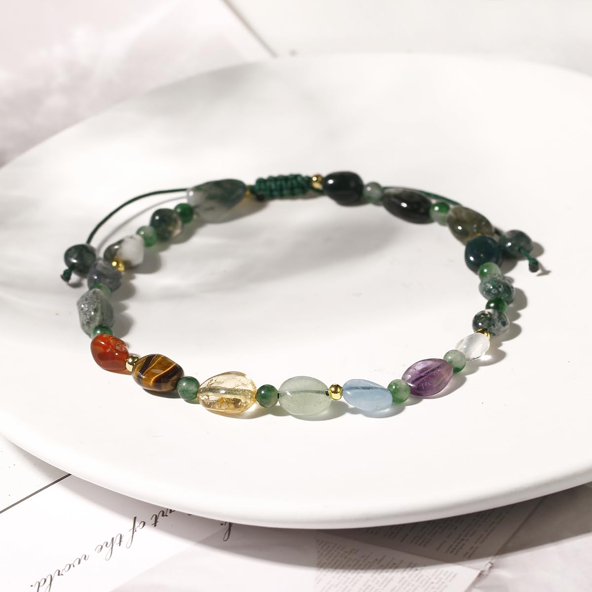Jewever 7 Chakra Crystals and Stones Anklet Irregular Tumbled Gems Beaded Ankle Bracelets for Women Spiritual Energy Meditation Yoga Healing Jewelry Mom's Gifts (Moss Agate)