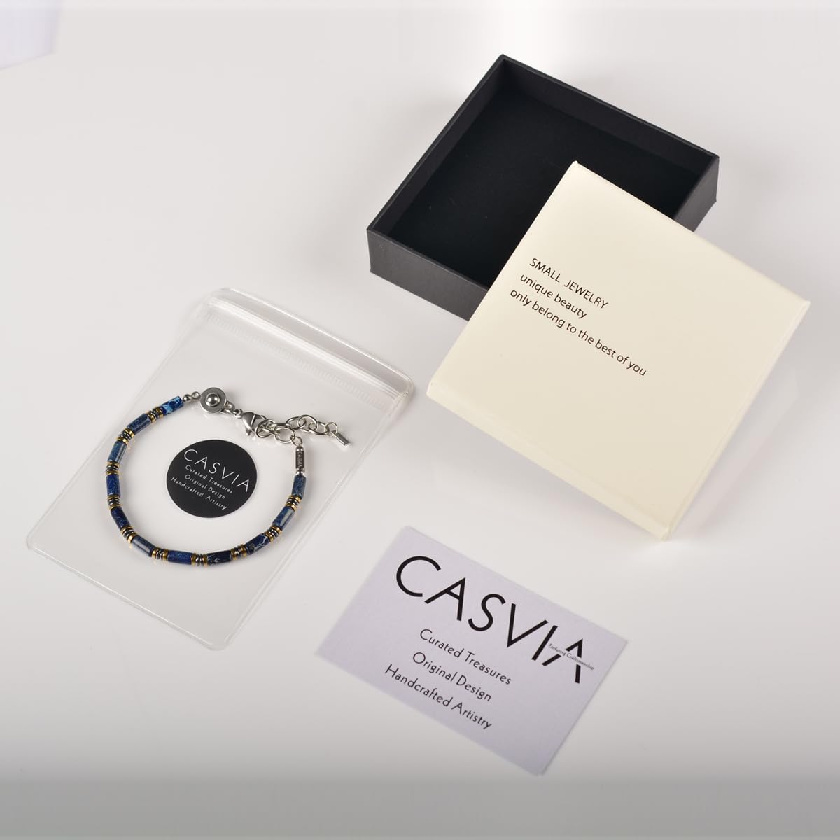 Casvia Blue Sovereign Men's Chakra Bracelet, Handcrafted Blue Emperor & Hematite Beads, Adjustable Stainless Steel Dual Clasp, Thickened Wire Gift for Dad Boyfriend Husband