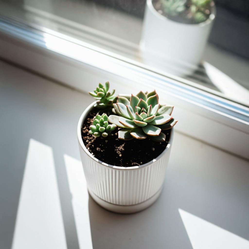 HERDUK Small Plant Pots, 4 Inch Pots for Indoor Plants, Modern Minimalist Ceramic Plant Pots with Drainage Hole & Saucer, White Set of 2